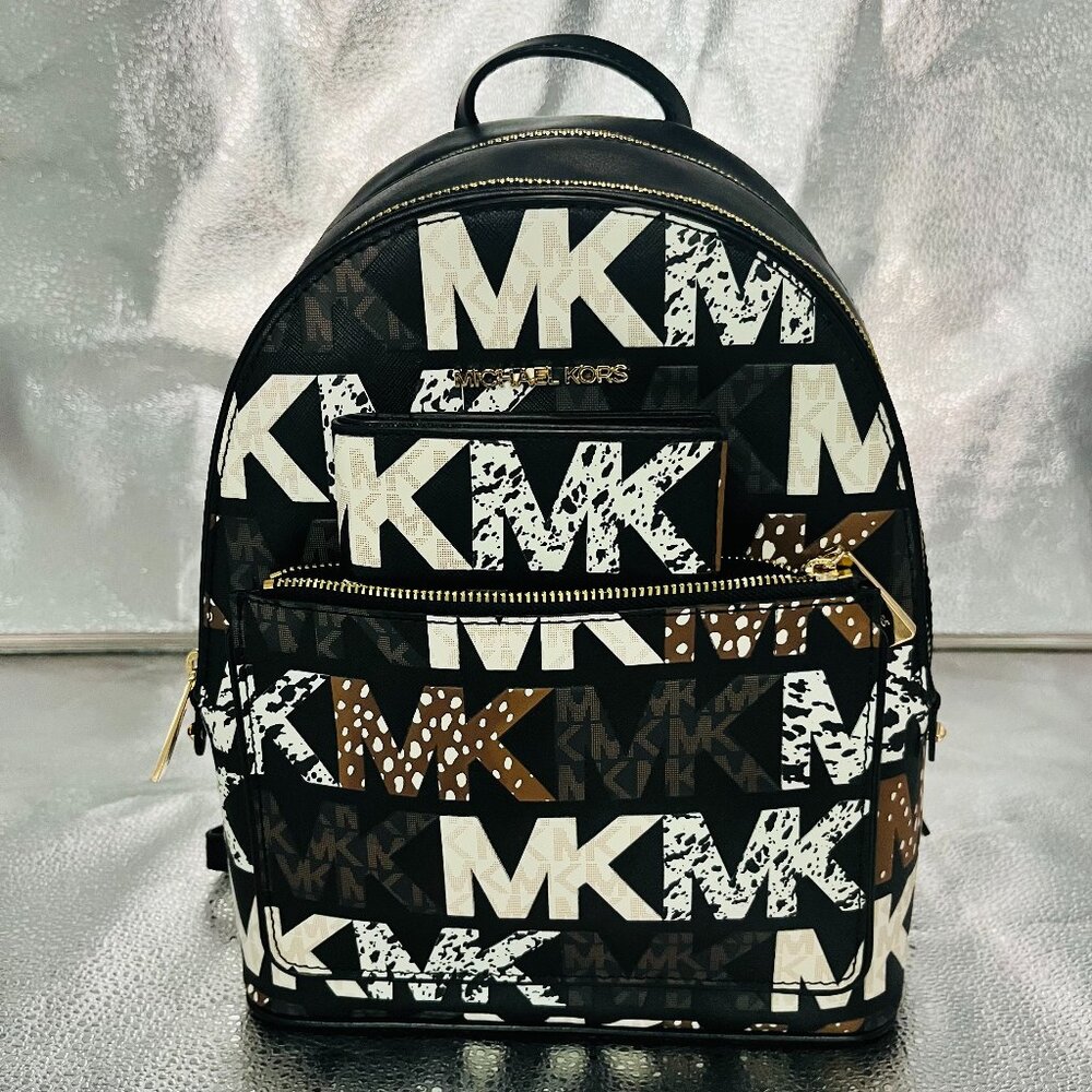 Michael Kors Adina Backpack With Wallet Black Signature Women's Medium Leather